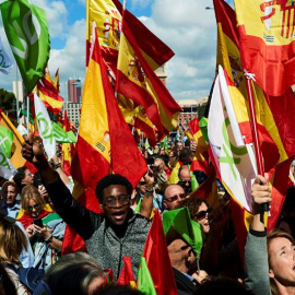 Assistents a l'acte de Vox de Barcelona a l'Avinguda María Cristina. EFE/Alejandro García