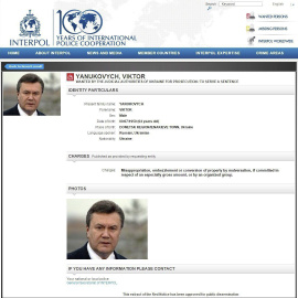 Captura de pantalla de la web de la Interpol  que muestra la sección de personas en búsqueda en la que aparece el expresidente ucraniano, Viktor Yanukovych.. EFE