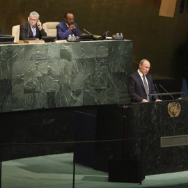 Vladimir Putin,durante su intervención en la Asamblea General de la ONU, en Nueva York. / EFE