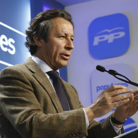 El vicesecretario de organización del PP y director de la campaña electoral del partido, Carlos Floriano, esta mañana en la sede de Génova. EFE