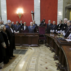 La nueva fiscal general del Estado, Consuelo Madrigal, durante el acto de toma posesión de su cargo en el Salón de Plenos del Tribunal Supremo. EFE/SERGIO BARRENECHEA