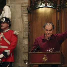 El escritor Javier Pérez Andújar durante el pregón de apertura de las fiestas de la Mercè.- EFE