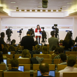 La portaveu d'ERC, Marta Vilalta, durant la valoració posterior a les eleccions espanyoles d'aquest diumenge 10 de novembre. ERC