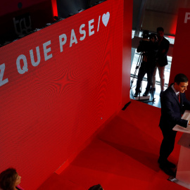 El presidente del Gobierno y secretario general del PSOE, Pedro Sánchez , durante su intervención en la presentación de la campaña electoral de los socialistas. EFE/Ballesteros