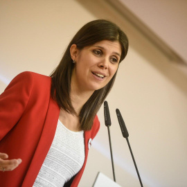 La portaveu d'ERC, Marta Vilalta, durant la valoració posterior a les eleccions espanyoles d'aquest diumenge 10 de novembre. ERC