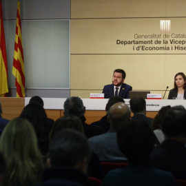 Pere Aragonès en l'acte en què ha anunciat la voluntat de rebaixar les taxes universitàries.