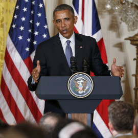 Barack Obama en una rueda de prensa en la Casa Blanca con motivo de la visita de David Cameron la semana pasada. /REUTERS