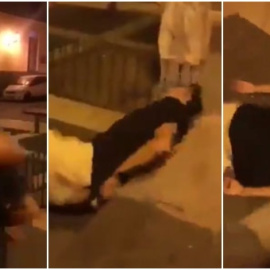 Capturas del vídeo de la agresión a un hombre en la plaza de Santo Domingo de Las Palmas de Gran Canaria.