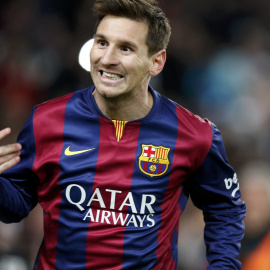 Messi celebra su gol al Atlético. REUTERS/Gustau Nacarino