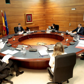  Reunión del Consejo de Ministros, presidida por Pedro Sánchez, con gran parte del gabinete participando por teleconferencia. REUTERS/Pool/J.M Cuadrado
