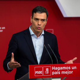 El secretario general del PSOE, Pedro Sánchez, durante una rueda de prensa tras la reunión de la Ejecutiva Federal, en la sede socialista de Ferraz en Madrid EFE / Rodrigo Jimenez