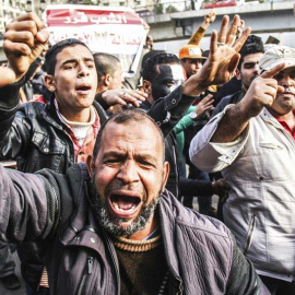 Manifestación en El Cairo con motivo del cuarto aniversario de la revolución de 2011. EFE