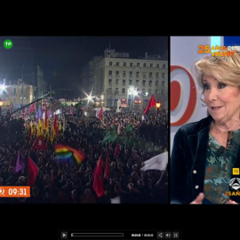 Esperanza Aguirre esta mañana, a su paso por el plató de 'Espejo Público'