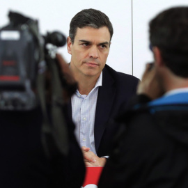 El secretario general del PSOE, Pedro Sánchez, durante la reunión de la Ejecutiva Federal del partido, en la sede de Ferraz, en la que se ha decidido la presentación de una moción de censura contra Mariano Rajoy. JEFE/ Zipi