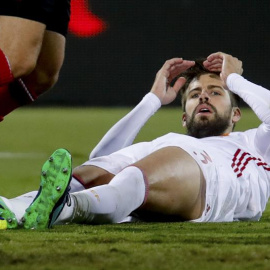 Piqué, durante el partido de la selección española ante Albania. EFE/JuanJo Martín