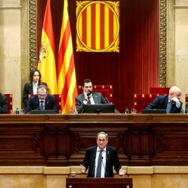 El president de la Generalitat de Catalunya intervé en la sessió extraordinària del Parlament de Catalunya. EFE / Quique García