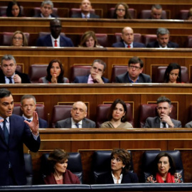 El candidato a la Presidencia del Gobierno, Pedro Sánchez, durante una de sus intervenciones