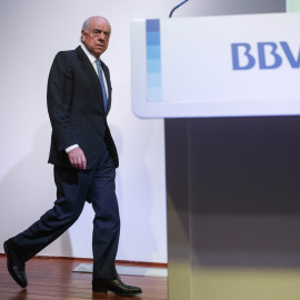 El presidente del BBVA, Francisco Gonzalez, poco antes de la presentación de los resultados del banco en 2014. REUTERS/Andrea Comas