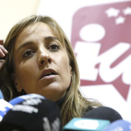 La parlamentaria de la Asamblea de Madrid Tania Sánchez, durante la rueda de prensa que ofreció hoy para informar del proceso de primarias en su partido.- EFE/Fernando Alvarado