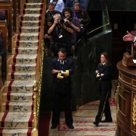 El secretario general del PSOE, Pedro Sanchez, durante su intervención en el debate de la moción de censura contra Mariano Rajoy. REUTERS/Sergio Perez