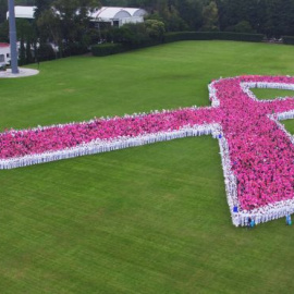 Lazo humano de color rosa contra el cáncer de mama en Ciudad de México. / EFE