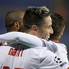 Nasri celebra su gol al Dinamo. EFE/ANTONIO BAT