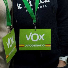 Credenciales de dos apoderados de Vox durante las elecciones generales. / EFE - LUCA PIERGIOVANNI