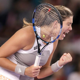 Garbiñe Muguruza celebra su victoria contra Irina Begu. /EFE