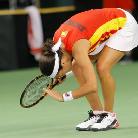 Silvia Soler se lamenta de un punto perdido ante Begu. /EFE