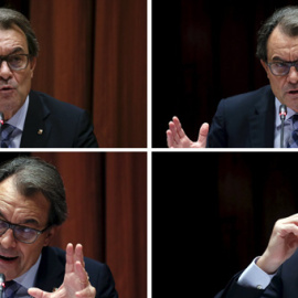 Varios momentos de la intervención de Artur Mas en el Parlament. REUTERS