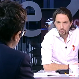Momento de la entrevista a Pablo Iglesias en el canal 24 Horas.