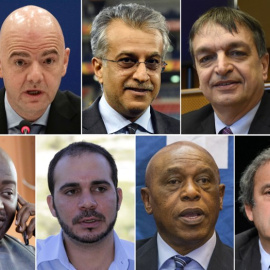 Combo con los siete candidatos a presidir la FIFA. /AFP
