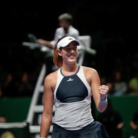 La tenista española Garbine Muguruza celebra su victoria ante la alemana Angelique Kerber. /EFE