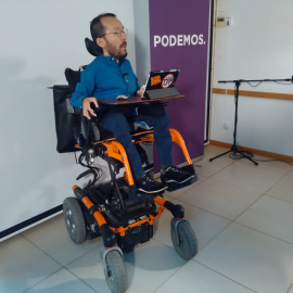 El secretario de Organización de Podemos, Pablo Echenique, esta mañana en Zaragoza.