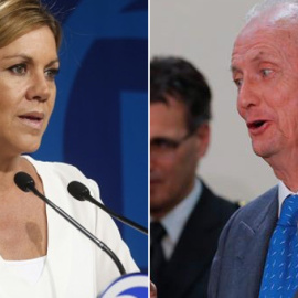 La ministra entrante de Defensa. Mª Dolores de Cospedal, y el ministro saliente, Pedro Morenés.