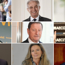 De izquierda a derecha y de arriba a izquierda: Sandra Ortega, Alberto Palatchi, Juan Abelló, Rafael del Pino, Antonio Hernández Callejas, Ram Bhavnani, Alicia Koplowitz, y Carlos March.