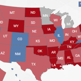 El mapa de EEUU coloreado de rojo republicano.