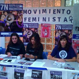 Miembros del Movimiento Feminista de Madrid en al rueda de prensa previa a la Marcha del sábado 7 de noviembre.- PÚBLICO.