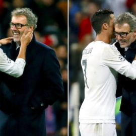 Ronaldo y Laurent Blanc, intercambian saludos cariñosos. EFE