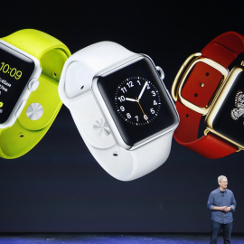 Tim Cook durante la presentación del Apple Watch en Cupertino, California. - REUTERS