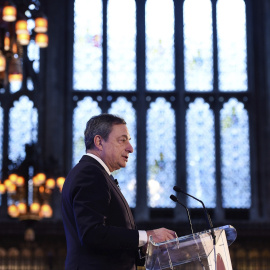 El presidente del Banco Central Europeo, Mario Draghi, interviene en el Foro del Banco de Inglaterra en Londres (Reino Unido). EFE/Facundo Arrizabalaga