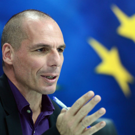 El ministro de Finanzas griego, Yanis Varufakis, en una rueda de prensa en Atenas. -. AFP