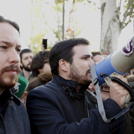 Alberto Garzón este sábado en Madrid durante las protestas contra Gas Natural / EFE