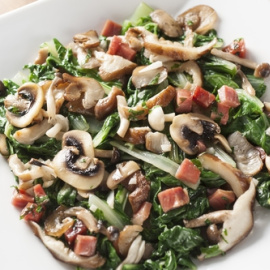 Acelgas salteadas con jamón y champiñones. 