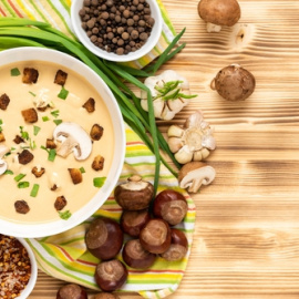 Crema de castañas con setas. 