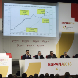 El presidente de Telefónica y del Consejo Empresarial para la competitividad, César Alierta, en la presentación del informe 'España 2018'. EFE/Javier Belver