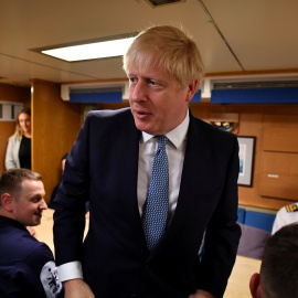 REFILE - CORRECTING NAME OF THE SHIP Britain's Prime Minister Boris Johnson meets crew members during a visit to HMS Victorious  at HM Naval Base Clyde in Faslane, Scotland, Britain July 29, 2019. Jeff J Mitchell/Pool via REUTERS