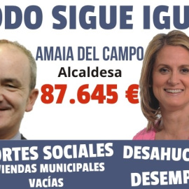 Cartel de Berri Otxoak que denuncia los sueldos del exalcalde y de la actual alcaldesa.