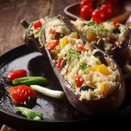 Berenjenas rellenas de quinoa y verduras