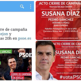 Carteles del mitin de cierre de campaña socialista en Andalucía que circulan por las redes sociales. M.S.